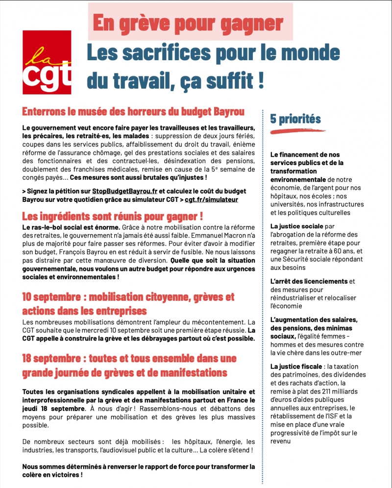 Appels  la grve du 10 et 18 Septembre 2025 !