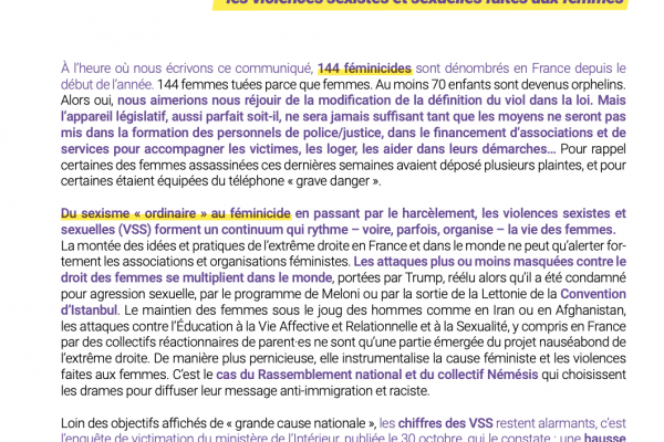 Communiqué FERC - 25 novembre, Journée internationale de lutte contre les violences sexistes et sexuelles faites aux femmes
